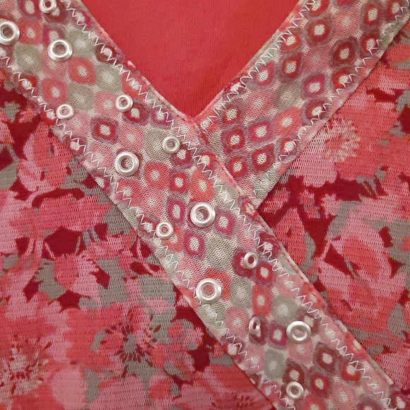 JH Collectibles Women's Large Nylon Mesh Stretch 3/4 Sleeves V-Neck Pink Gray - Picture 4 of 15